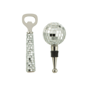 bouchon de bouteille et ouvre-bouteille à facettes disco argenté (3) (1)
