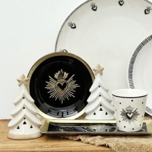 petite assiette entrée dessert ex-voto noir et dorée