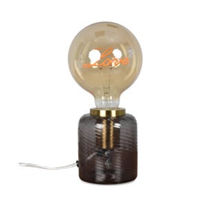 pied de lampe en verre fumé striée anneau dorée (1)