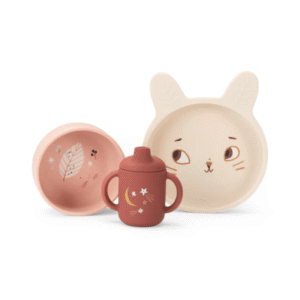 set vaisselle bol assiette tasse d'apprentissage silicone illustré après la pluie lapine moulin roty (16) (1)