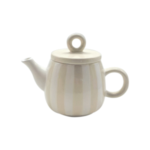 théière en faience rayée vintage sable