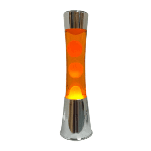 lampe lave tower socle argenté lave et liquide orange fisura (2) (1)