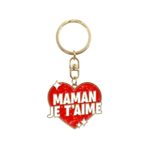 porte-clés en métal émail maman je t'aime coeur rouge stc