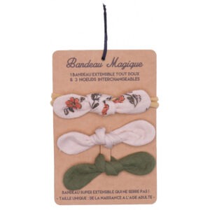 BANABM13 bandeau magique élastiqué + 3 noeuds coton champetre fleurs oranges bb&co (1)