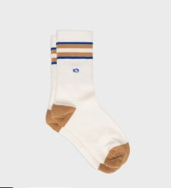 Chaussettes rétro-Blanc rayé bleu et camel - BILLY