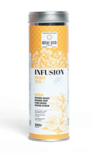 QUS-1IZETOBR-BOITE RONDE INFUSION ZERO TOXI ROOIBOS ROUGE-VERT-VIGNE-CITRON